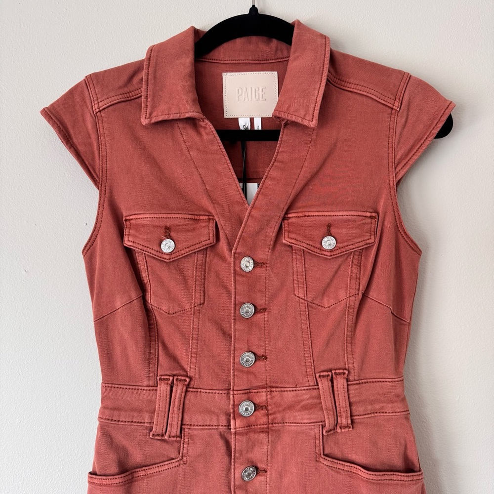 PAIGE Jaxsyn Jolene Denim Mini Shirtdress Vintage Clay Size 0 NWT - Picture 5 of 15